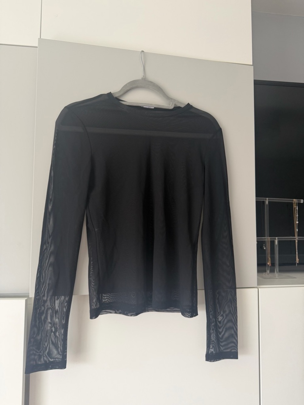Zara Black Sheer Long-Sleeve Mesh Tee